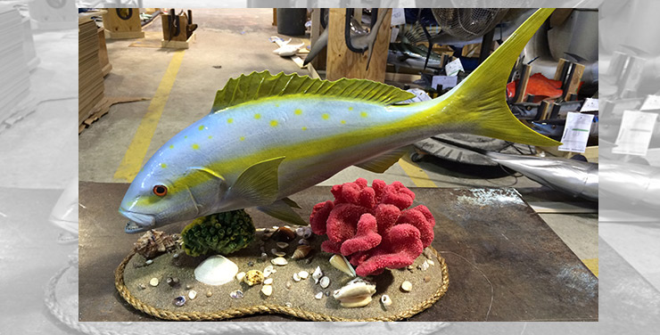 Yellowtail snapper custom mount on wood plaque